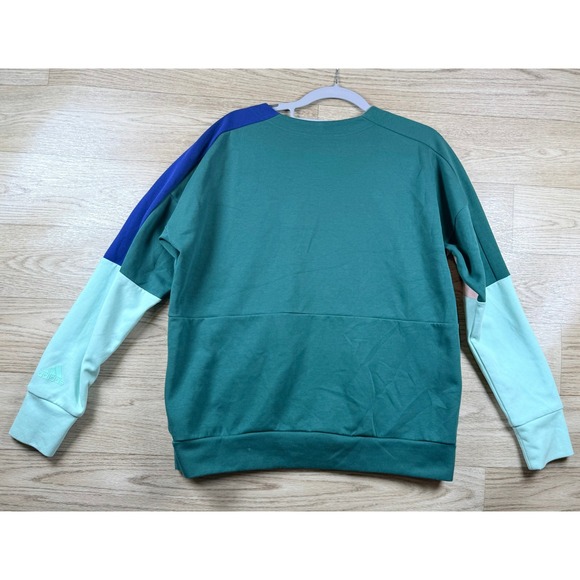 Adidas Colorblock Sweatshirt Teal Pink Blue Crewneck Cozy Athleisure M - Picture 5 of 6